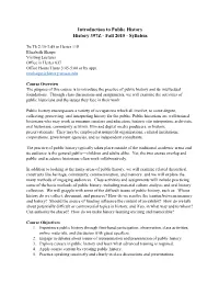 Introduction to Public History History 397Z - Fall 2015 - Syllabus