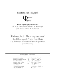 Statistical Physics Problem Set 8: Thermodynamics of Real Gases