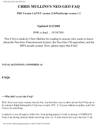 Chris Mullins's Neo-Geo Faq Chris Mullins's Neo-Geo Faq