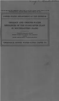 Geology and Ground-Water Resources of the Snake River Plain in Southeastern Idaho