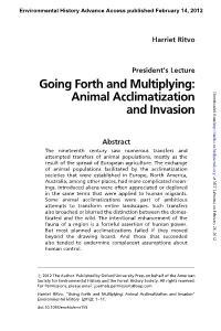 Going Forth and Multiplying: Animal Acclimatization and Invasion” Environmental History (2012): 1–11