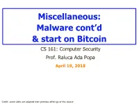 Miscellaneous: Malware Cont'd & Start on Bitcoin