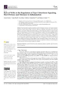 Role of Nlrs in the Regulation of Type I Interferon Signaling, Host Defense and Tolerance to Inﬂammation