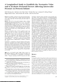 A Longitudinal Study to Establish the Normative Value and to Evaluate Perinatal Factors Affecting Intraocular Pressure in Preterm Infants