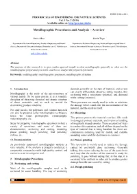 Metallographic Procedures and Analysis – a Review