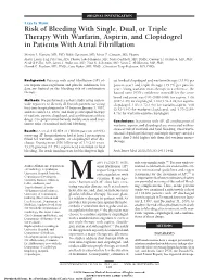 Risk of Bleeding with Single, Dual, Or Triple Therapy with Warfarin, Aspirin, and Clopidogrel in Patients with Atrial Fibrillation