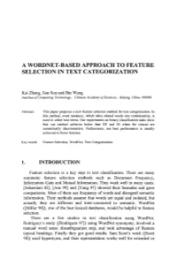 A Wordnet-Based Approach to Feature Selection in Text Categorization