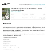 Chirality in Supramolecular Assemblies: Causes and Consequences F