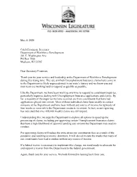May 4, 2020 Caleb Frostman, Secretary Department of Workforce
