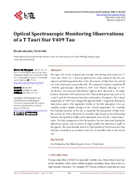 Optical Spectroscopic Monitoring Observations of a T Tauri Star V409 Tau