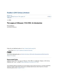 The Legacy of Althusser, 1918-1990: an Introduction