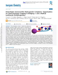 Chalcogenide Complexes: Opportunities for Giant Exchange Coupling in Bridging Σ- and Π‑Radical Lanthanide Dichalcogenides Conrad A