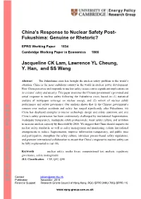 China's Response to Nuclear Safety Post- Fukushima