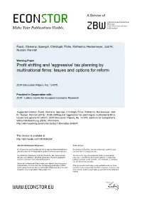 Profit Shifting and 'Aggressive' Tax Planning by Multinational Firms: Issues and Options for Reform