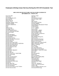 Employers Utilizing Career Services During the 2012-2013 Academic Year