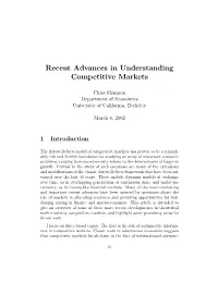 Recent Advances in Understanding Competitive Markets