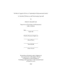 The Role of Cognitive Deficits in Vulnerability to Depression and Anxiety