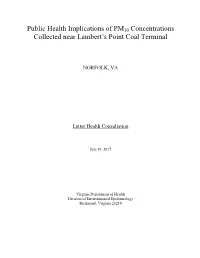 Public Health Implications of PM10 Concentrations Collected Near Lambert’S Point Coal Terminal