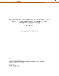 The Relationship Between the Individual and Society”: Broadening and Deepening Relational Thinking in Group Analysis