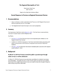 Formal Response to Province on Regional Government Review 1 the Guidelines for a Written Submission Are