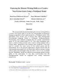 Fostering the Memoir Writing Skills As a Creative Non-Fiction Genre Using a Webquest Model By