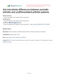 Gut Microbiota Differences Between Psoriatic Arthritis and Undifferentiated Arthritis Patients