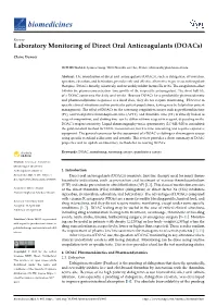 Laboratory Monitoring of Direct Oral Anticoagulants (Doacs)