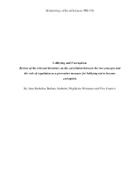 Lobbying and Corruption: Review of the Relevant Literature on The