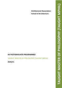 Taught Master of Philosophy (Taught Mphil) 2020/21