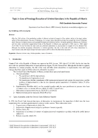 Topic in Case of Penology Execution of Criminal Sanctions in the Republic of Albania