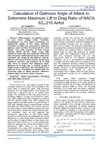 Calculation of Optimum Angle of Attack to Determine Maximum Lift To