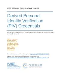 Derived Personal Identity Verification (PIV) Credentials