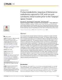 Deinococcus Radiodurans Exposed to UVC and Vacuum Conditions: Initial Studies Prior to the Tanpopo Space Mission