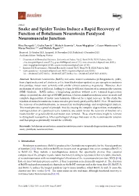 Snake and Spider Toxins Induce a Rapid Recovery of Function of Botulinum Neurotoxin Paralysed Neuromuscular Junction