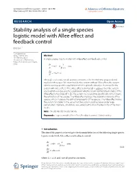 Stability Analysis of a Single Species Logistic Model with Allee Effect and Feedback Control Qifa Lin1*