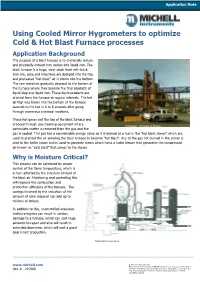 Using Cooled Mirror Hygrometers to Optimize Cold & Hot Blast Furnace