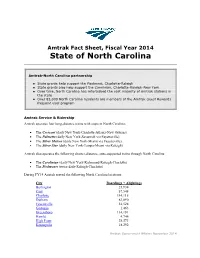 Amtrak Fact Sheet, Fiscal Year 2014: State of North Carolina