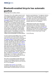 Bluetooth-Enabled Bicycle Has Automatic Gearbox 12 November 2012, by Nancy Owano