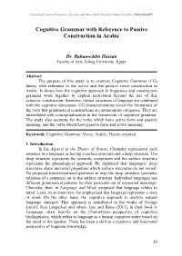 Cognitive Grammar with Reference to Passive Construction in Arabic