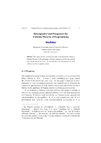 Retrospective and Prospective for Unifying Theories of Programming