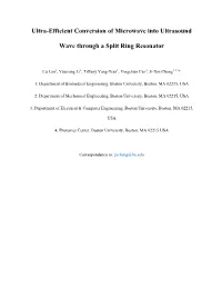 Ultra-Efficient Conversion of Microwave Into Ultrasound Wave Through a Split Ring Resonator