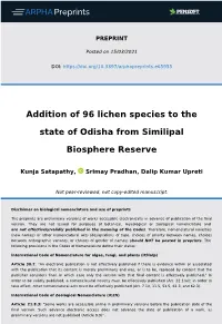 Addition of 96 Lichen Species to the State of Odisha from Similipal Biosphere Reserve