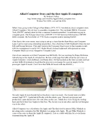 Allied Computer Store and the First Apple II Computer