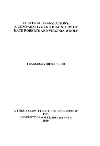 A Comparative Critical Study of Kate Roberts and Virginia Woolf