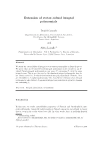 Extension of Vector-Valued Integral Polynomials