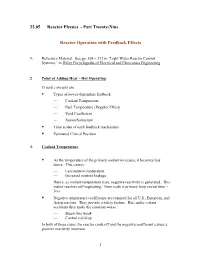 Part Twenty-Nine Reactor Operation with Feedback Effects