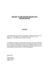 Report to the Senate Inquiry Into Broadcasting