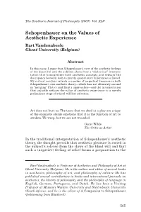 Schopenhauer on the Values of Aesthetic Experience