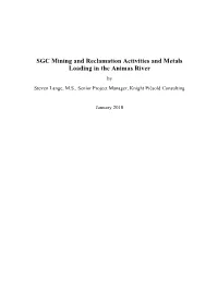 SGC Mining and Reclamation Activities and Metals Loading in the Animas River by Steven Lange, M.S., Senior Project Manager, Knight Piésold Consulting