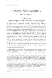 A Messianic Reading of Psalm 89: a Canonical and Intertextual Study